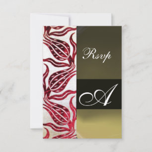 RED DAMASK VELVET TULIPS MONOGRAM Burgundy White RSVP Kaartje