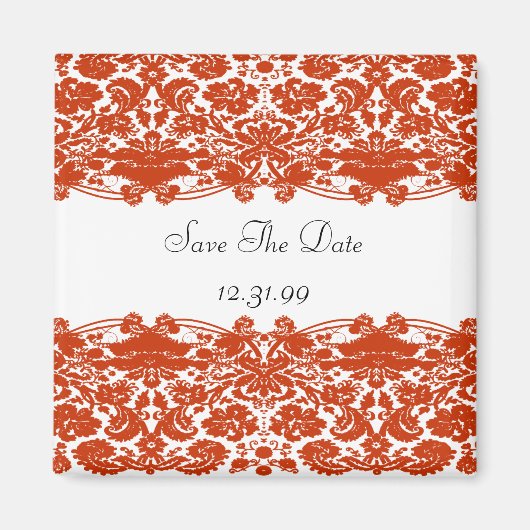 Red Damask Wedding Magneet (Voorkant)