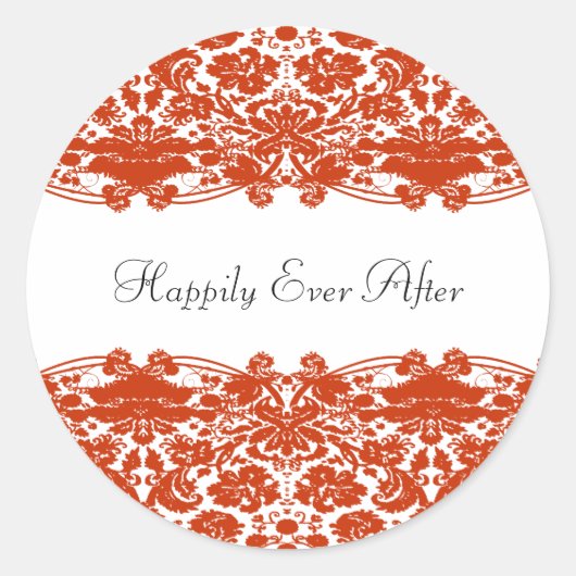 Red Damask Wedding Ronde Sticker (Voorkant)
