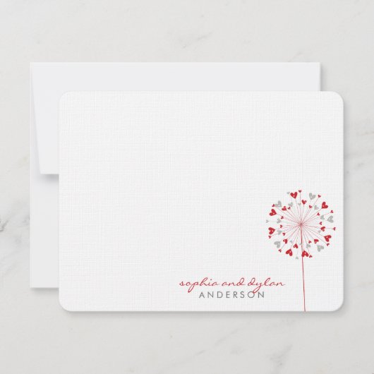 Red Dandelions Love Hearts Mariage Carte de remerc (Devant)