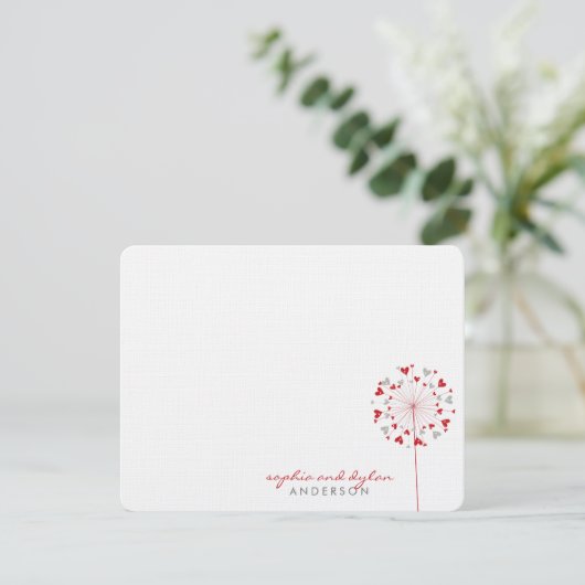 Red Dandelions Love Hearts Mariage Carte de remerc (Debout devant)