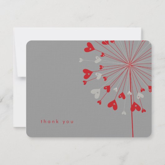 Red Dandelions Love Hearts Mariage Carte de remerc (Dos)