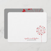 Red Dandelions Love Hearts Mariage Carte de remerc (Devant / Derrière)