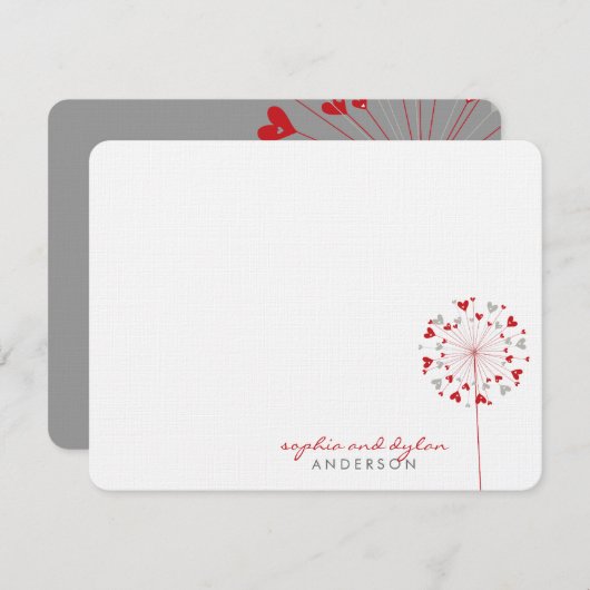 Red Dandelions Love Hearts Mariage Carte de remerc (Devant / Derrière)