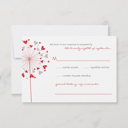 Red Dandelions Love Summer Wedding Carte RSVP (Devant)