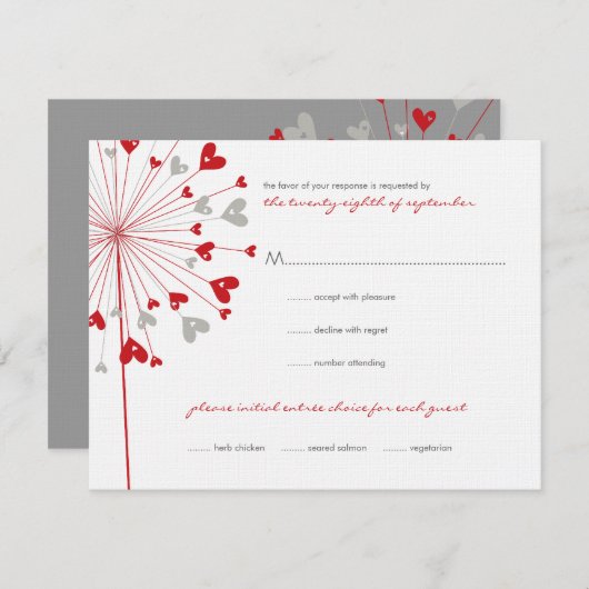 Red Dandelions Love Summer Wedding RSVP Kaart (Voorkant / Achterkant)