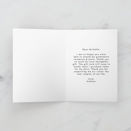 Red Dashed Modern Photo Afstuderen Bedankkaart (Binnen)