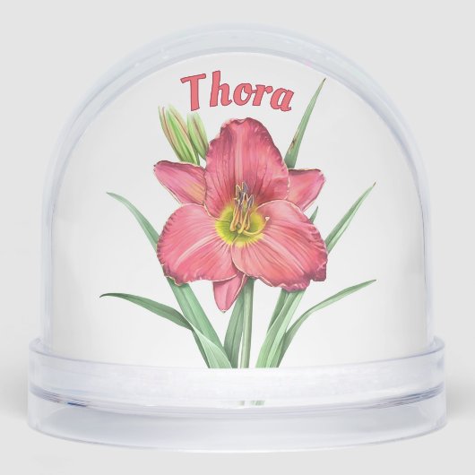 Red Daylily Flower Botanical Art Personalized Sneeuwbol (Voorkant)
