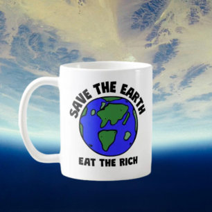 Red de aarde en eet de rijken op Eco-activist Bo Koffiemok