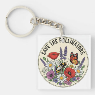Red de bestuiver met bij, vlinder & bloemen sleutelhanger