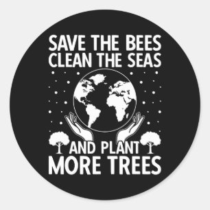 Red de bijen Maak de Zeeen schoon Plant meer bomen Ronde Sticker