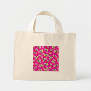 Red de bijen op roze bloemige achtergrond mini tote bag