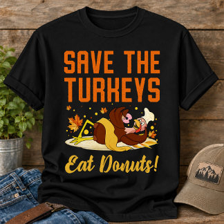 Red De Kalkoenen Eet Donuts Grappige Thanksgiving T-shirt