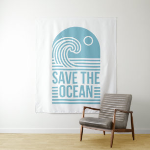 Red de oceaan activist citaten blauwe esthetiek wandkleed