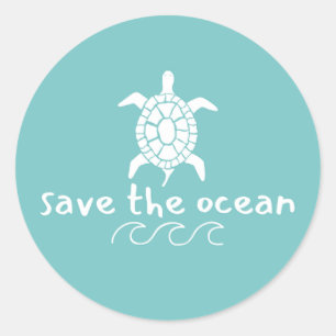 Red de oceaan. Schildpad. Stickers en labels