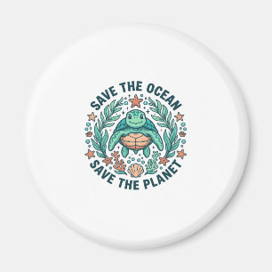 Red de Oceaan Zeeschildpad Vintage Gravure Shirt_ Magneet