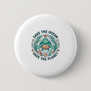 Red de Oceaan Zeeschildpad Vintage Gravure Shirt_ Ronde Button 5,7 Cm