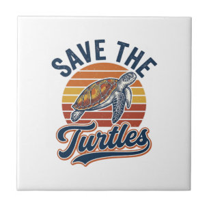 Red de Schildpadden Vintage Zee Schildpad T-Shirt Tegeltje