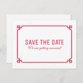 Red Deco Chic Save the Date Briefkaart (Voorkant / Achterkant)