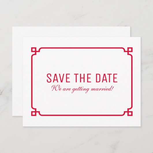 Red Deco Chic Save the Date Briefkaart (Voorkant / Achterkant)