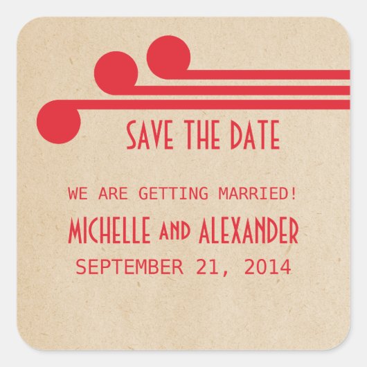 Red Deco Chic Save the Date Stickers (Voorkant)