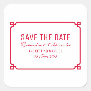 Red Deco Chic Save the Date Vierkante Sticker