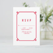 Red Deco Chic Wedding RSVP Kaartje (Staand voorkant)