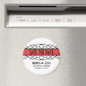 Red Deco Flourish Save the Date Magnet Magneet (Insitu (Vaatwasser))