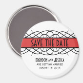 Red Deco Flourish Save the Date Magnet Magneet (Voorkant / Achterkant)