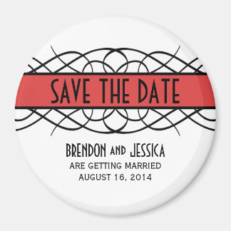 Red Deco Flourish Save the Date Magnet Magneet