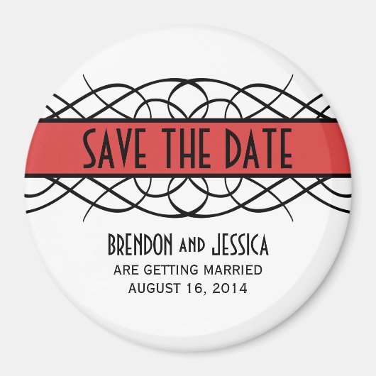 Red Deco Flourish Save the Date Magnet Magneet (Voorkant)