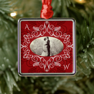  Red Deco Lijst Feestelijke Foliage Chic Foto Metalen Ornament