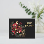Red Decorative Flowers Holiday Briefkaart (Staand voorkant)