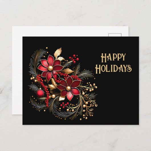 Red Decorative Flowers Holiday Briefkaart (Voorkant / Achterkant)