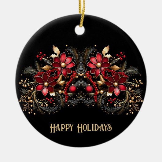 Red Decorative Flowers Holiday Ornament (Voorkant)