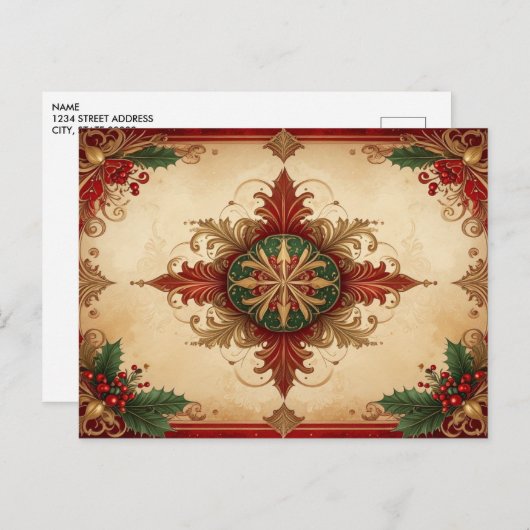Red Decorative Holiday Postcard Briefkaart (Voorkant / Achterkant)