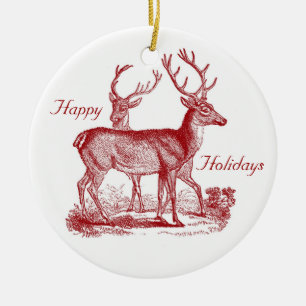 Red Deer Reindein Bossen Aangepast kerstfeest Keramisch Ornament