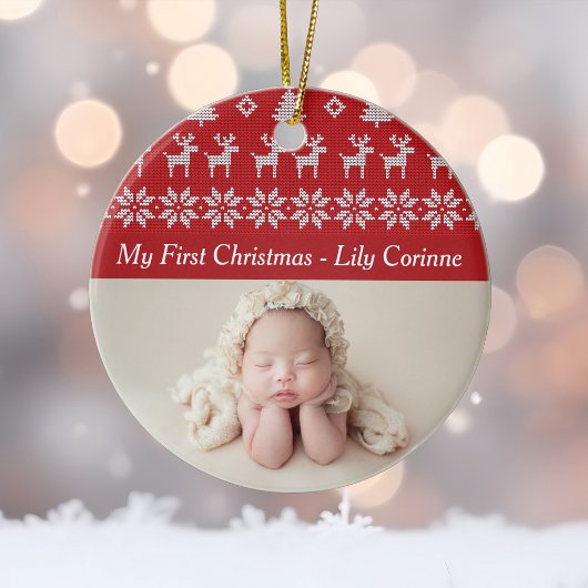 Red Deer Tree Pattern Baby's eerste kerstfoto Keramisch Ornament