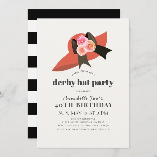 Red Derby Casquette Rose Invitation de fête d'anni (Devant / Derrière)