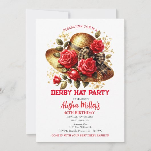 Red Derby Casquette Roses Invitation de fête d'ann (Devant)