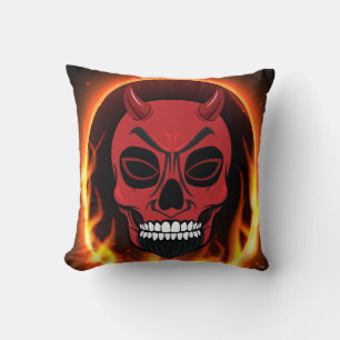 Red Devil Skull Skeleton Coussin feu et flammes
