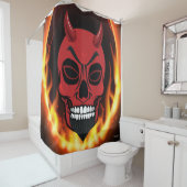 Red Devil Skull Skeleton Douche rideau Décor (En situation)