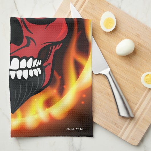 Red Devil Skull Squelette Demon Serviette de cuisi (Quart Plié)