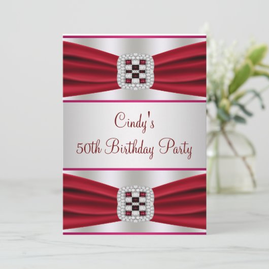 Red Diamond 50th Birthday Invitation (Debout devant)