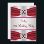 Red Diamond 50th Birthday Invitation<br><div class="desc">Élégant ruban en satin rouge et diamants femme violet de cinquantième anniversaire invitation fête.</div>