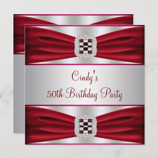 Red Diamond 50th Birthday Invitation (Devant / Derrière)