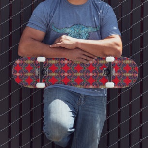 Red Diamond Motif Skateboard