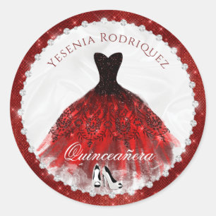 Red Diamond Sparkle Glam Quinceañera Ronde Sticker