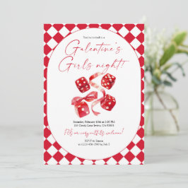 Red Dice & Ribbon Galentine’s Girls Night Party Kaart