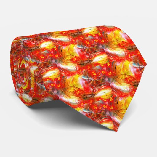 Red Digital Abstract Stropdas (Opgerold)
